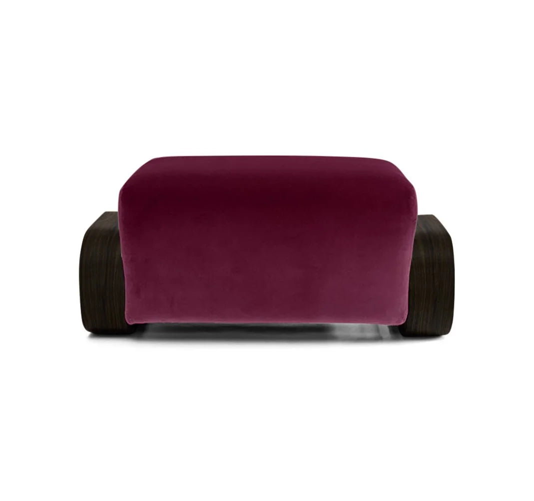 Cayenne Ottoman, high-gloss Walnut Cranberry Velvet