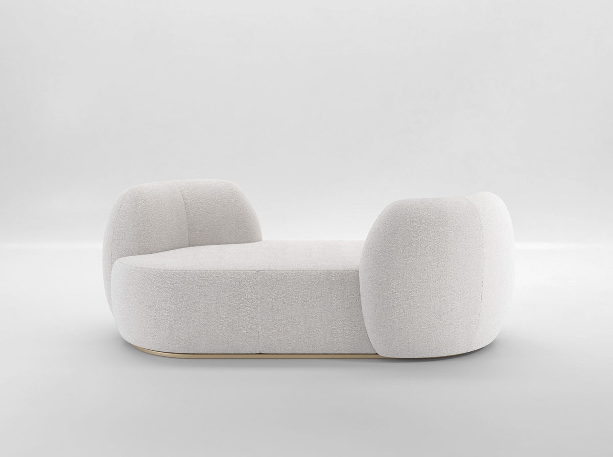 Chapter Two Sofa in ivory bouclé, side view of open chaise end
