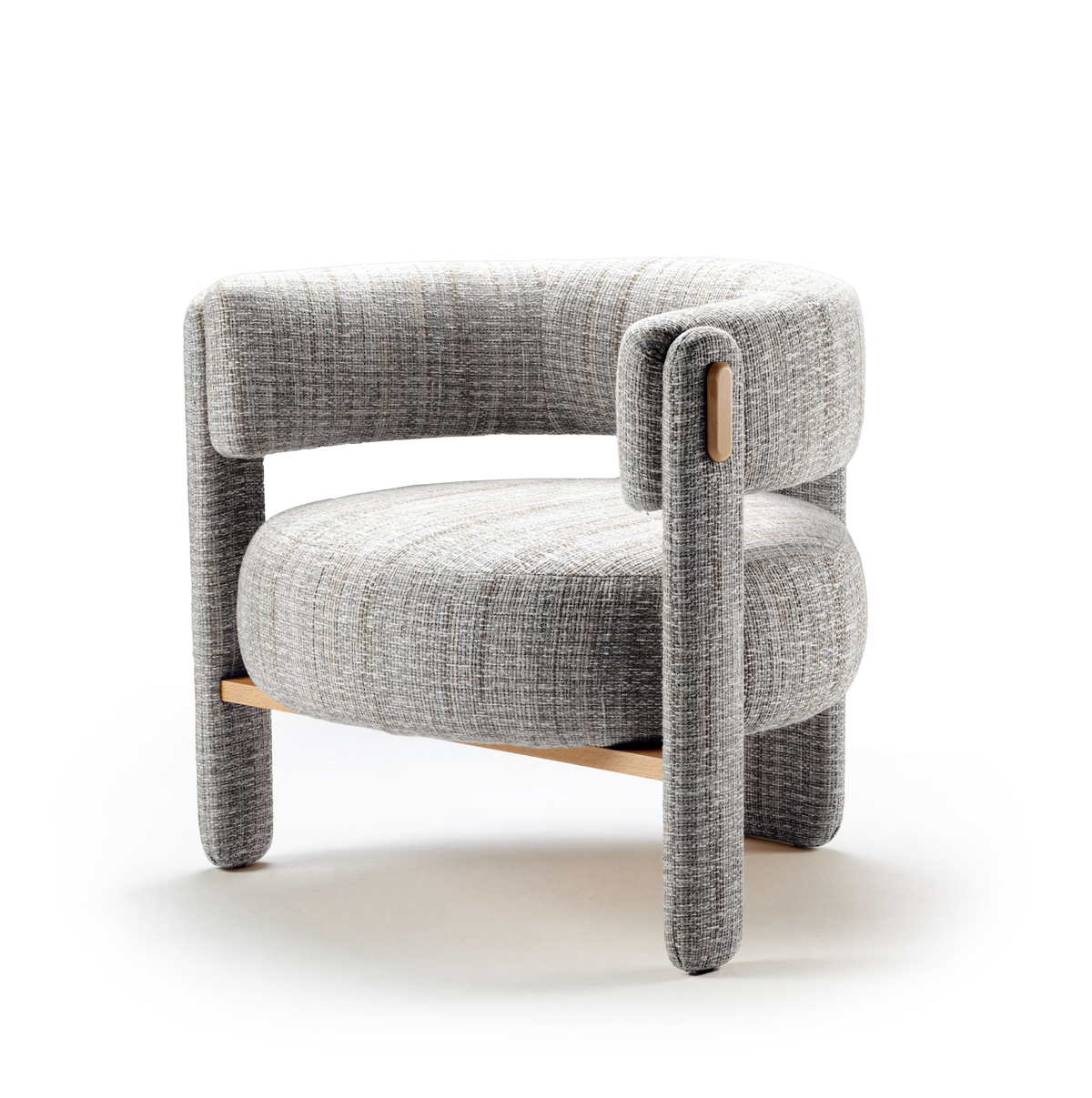 Choux Armchair in grey textured weave with beech stretcher, three-quarter view