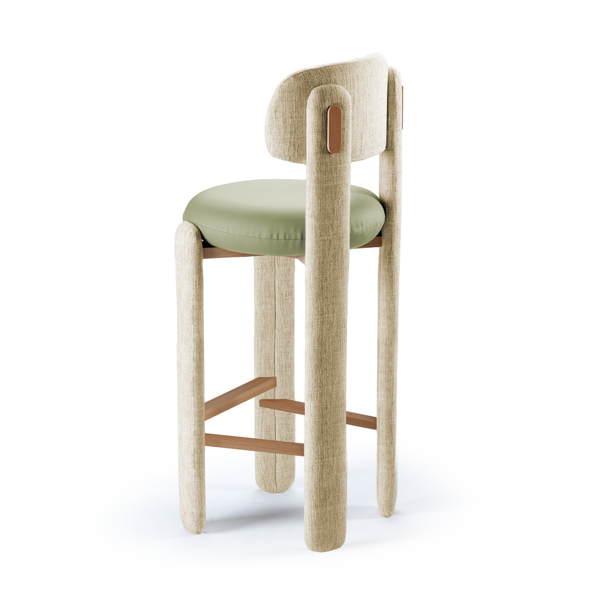 Choux Counter Stool in ivory weave with sage seat, rear three-quarter view