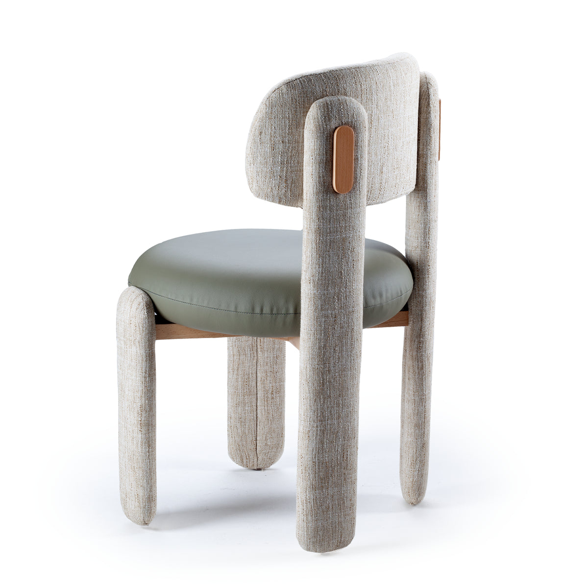 Choux Dining Chair in ivory weave with sage seat, rear three-quarter view