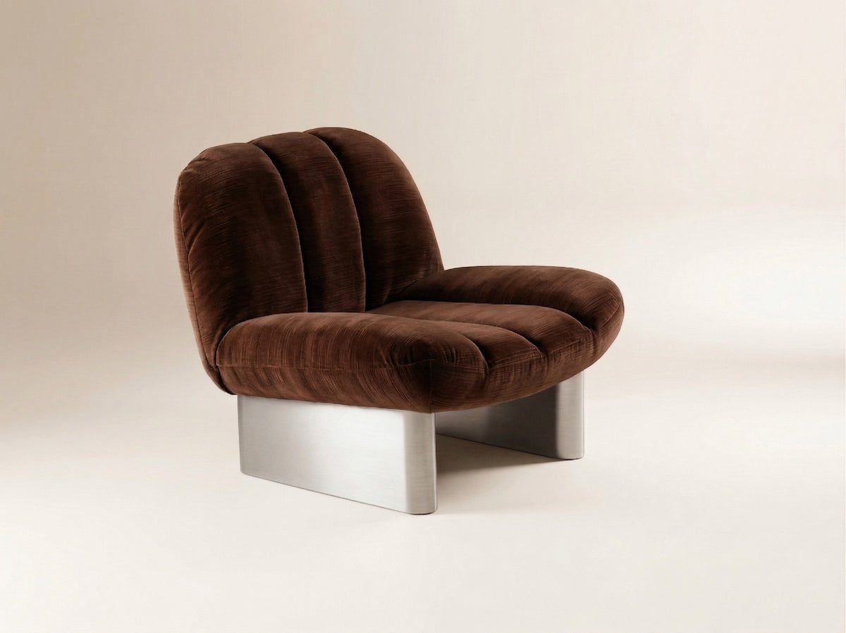 Colin Armchair in brown velvet with satin nickel feet by Maison Burgos