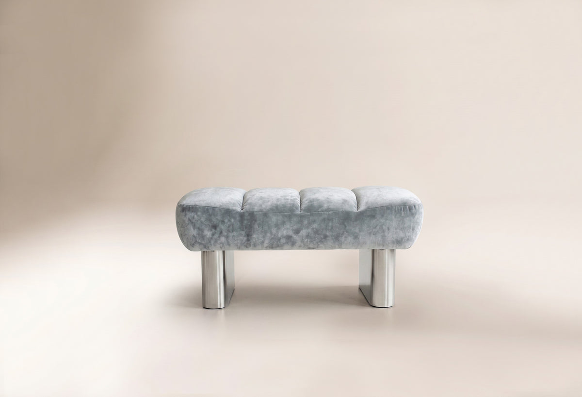 Colin Footstool front view in light blue fabric by Maison Burgos