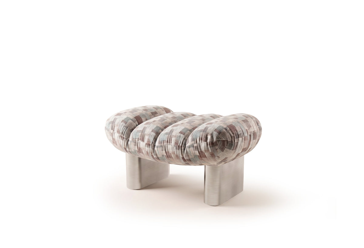 Colin Footstool studio view in Zimmer Puzzle fabric by Maison Burgos
