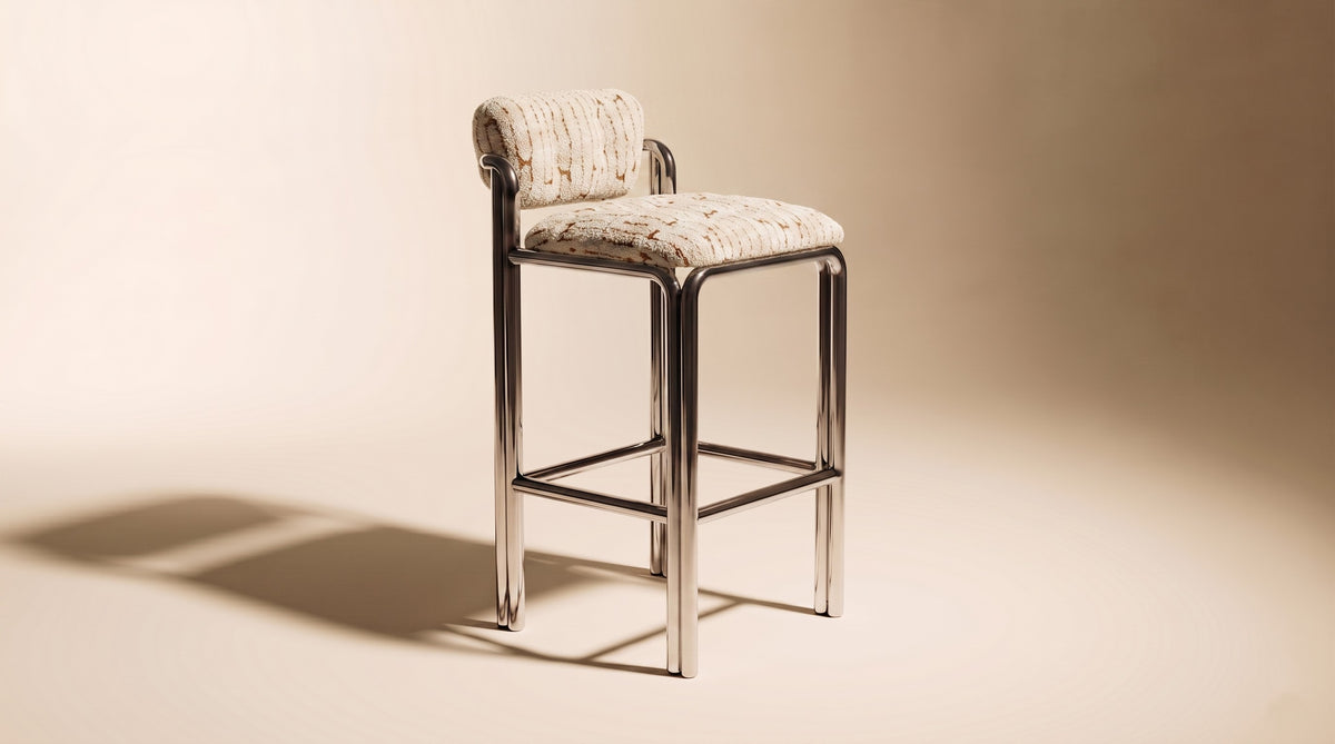Cubu Bar Chair in a patterned textile by Maison Burgos