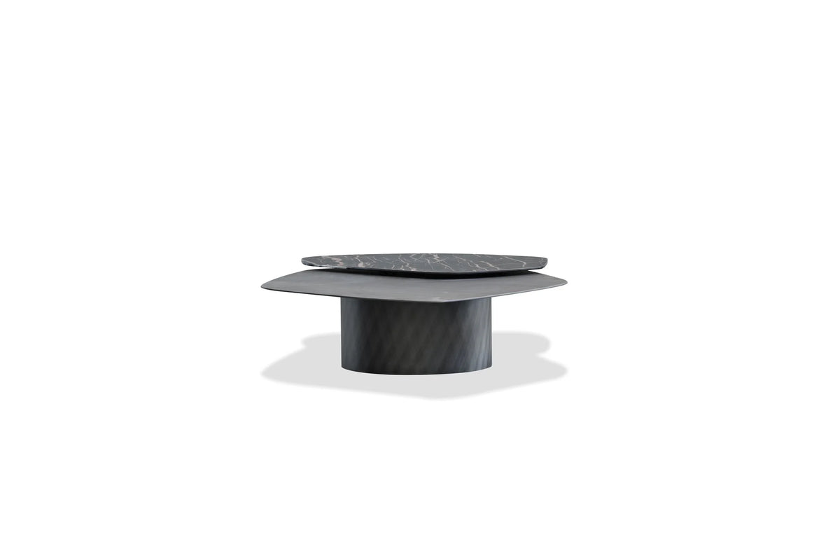 Layer Coffee Table with two-tier dark marble top on a round base