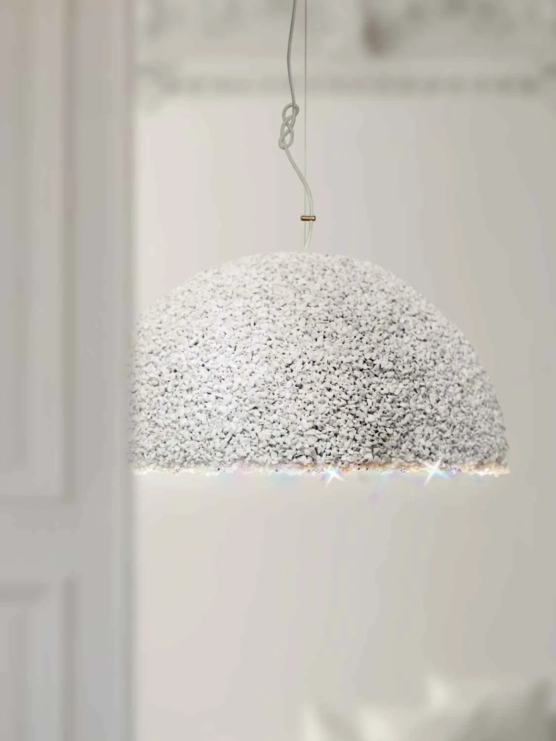 Mammalampa Duchess Pendant Light in White, dome shade in a white room
