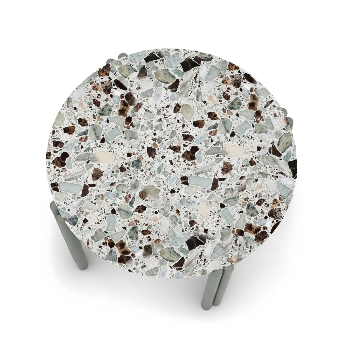 Duna Outdoor Dining Table round terrazzo top view by Maison Burgos