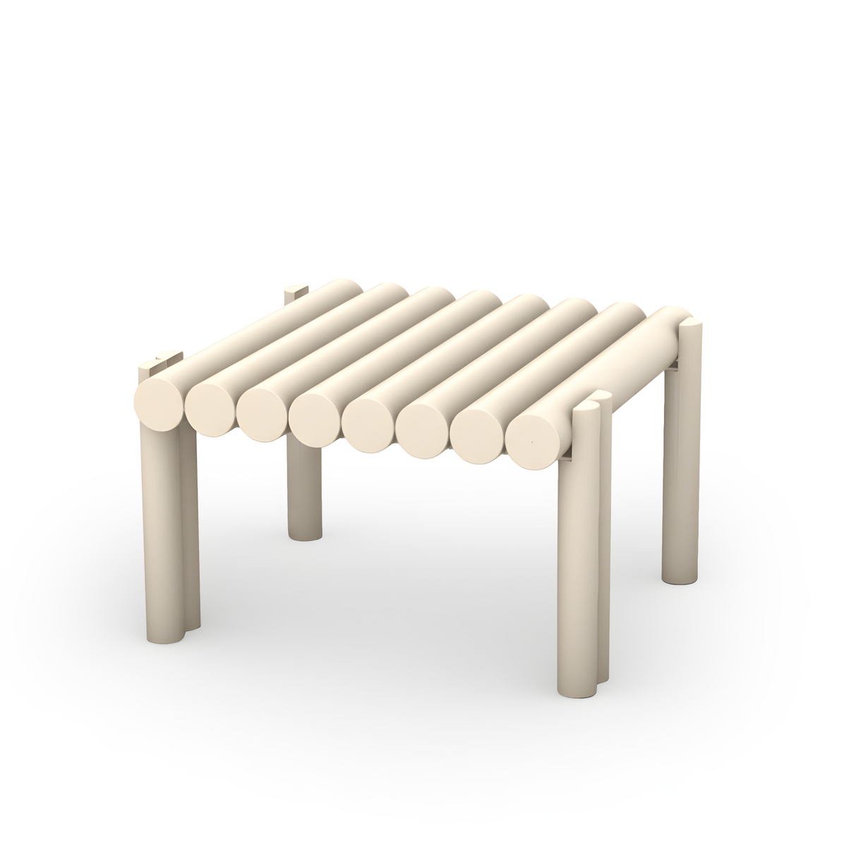 Duna Outdoor Side Table in Ivory, angled view of the rounded tube top