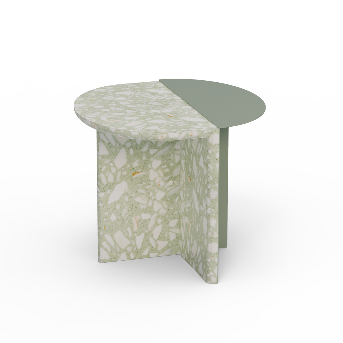 Duplex Side Table in Terrazzo Green with sage Metal half