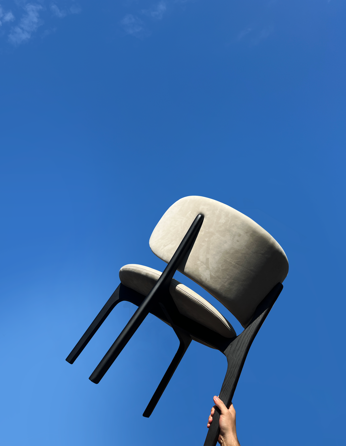 Richmond Lounge Chair held up against a bright blue sky