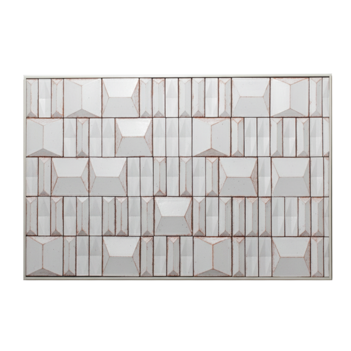 Terra Cota wall art in frosted white relief tiles, front view