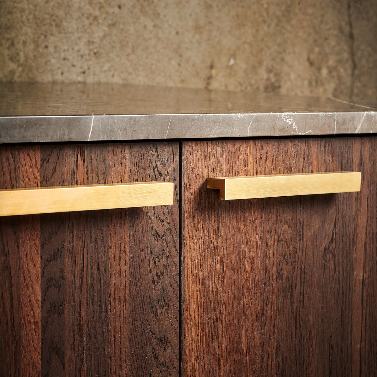 Get a Grip 2 - Cabinet Handle in Brushed Brass on dark oak doors