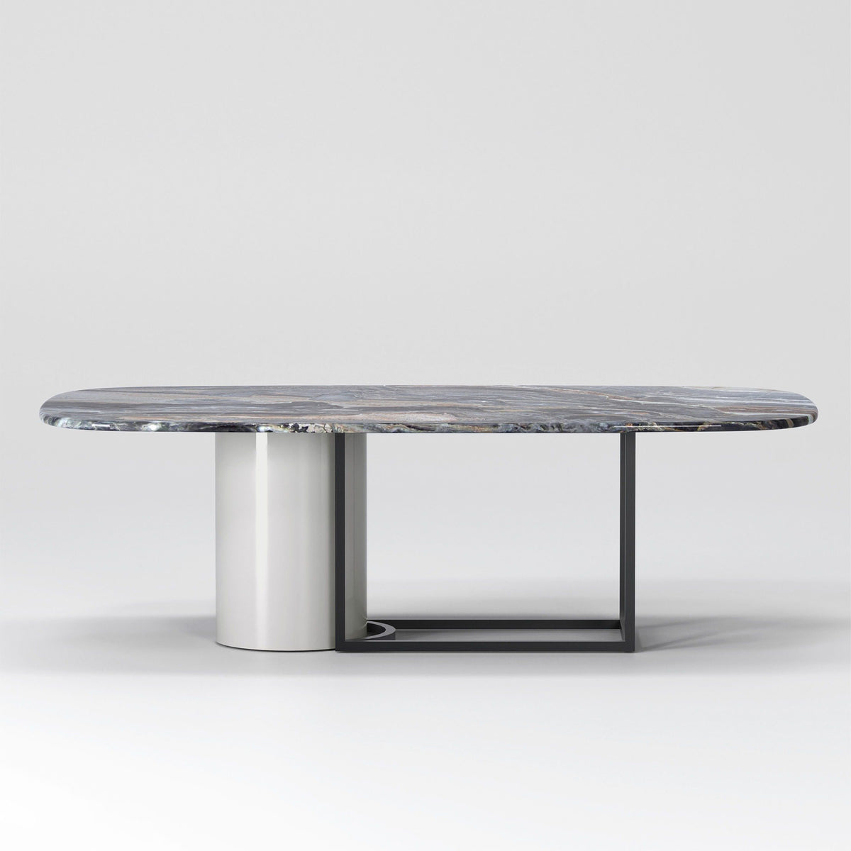Horus Marble Dining Table with grey veined marble top, opposite side view