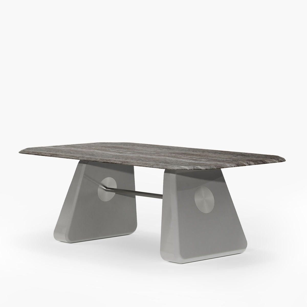 Inge Marble Dining Table with grey marble top and grey legs, three-quarter view