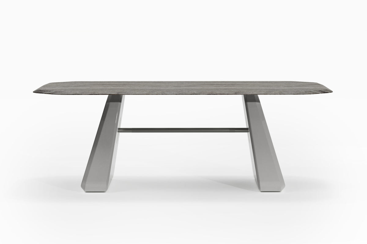 Inge Marble Dining Table with grey marble top and grey legs, front view