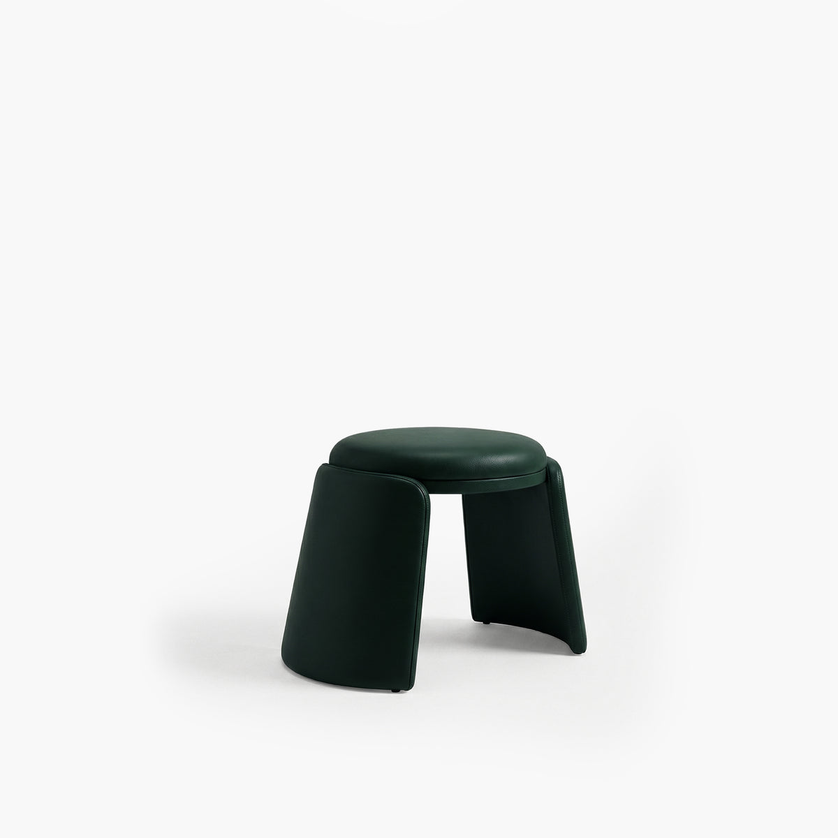 Inge Pouf in dark green leather, three-quarter view