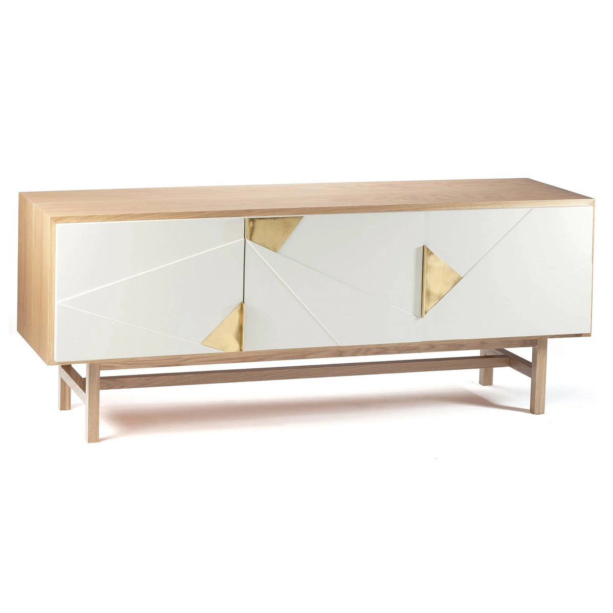 Jazz Sideboard in Natural Oak with Ivory doors and brass triangle inlays