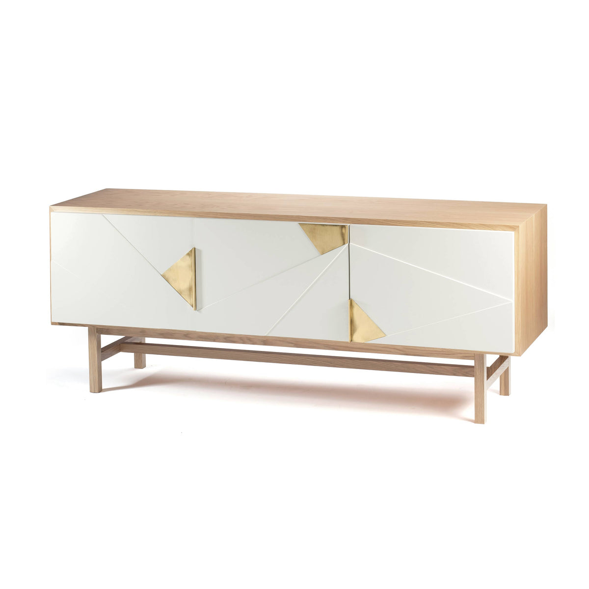 Jazz Sideboard in Natural Oak with Ivory doors, three-quarter view on white