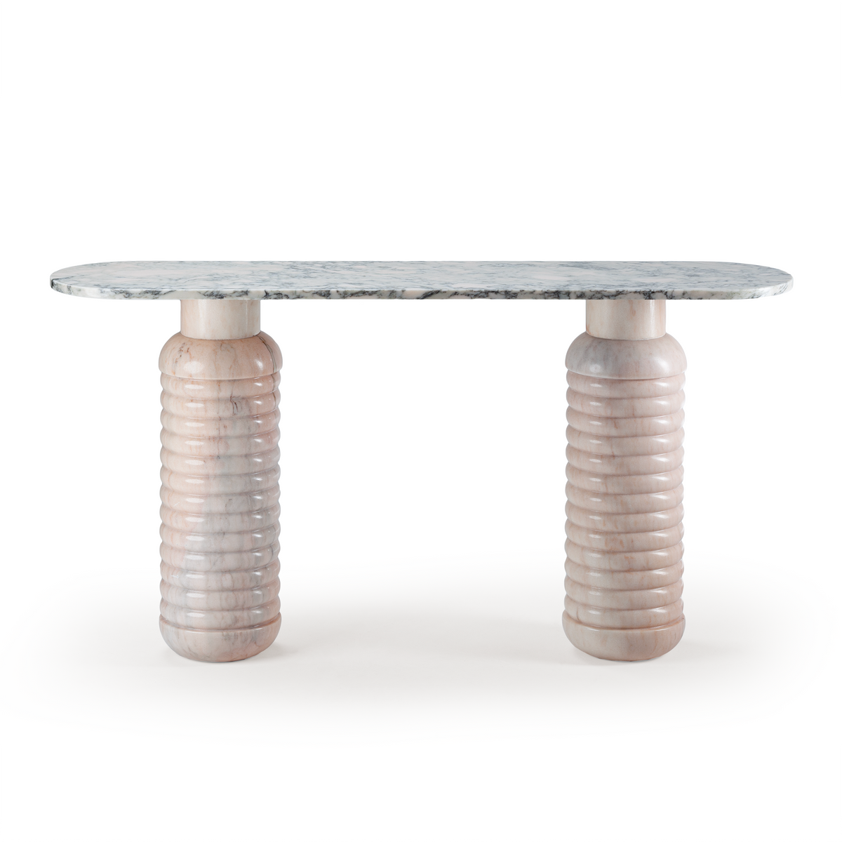 Jean Console Table with marble top on two ribbed Estremoz Rosa columns, front view