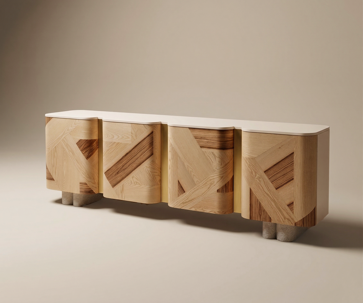 Kisho Sideboard Japandi wood marquetry credenza by Maison Burgos