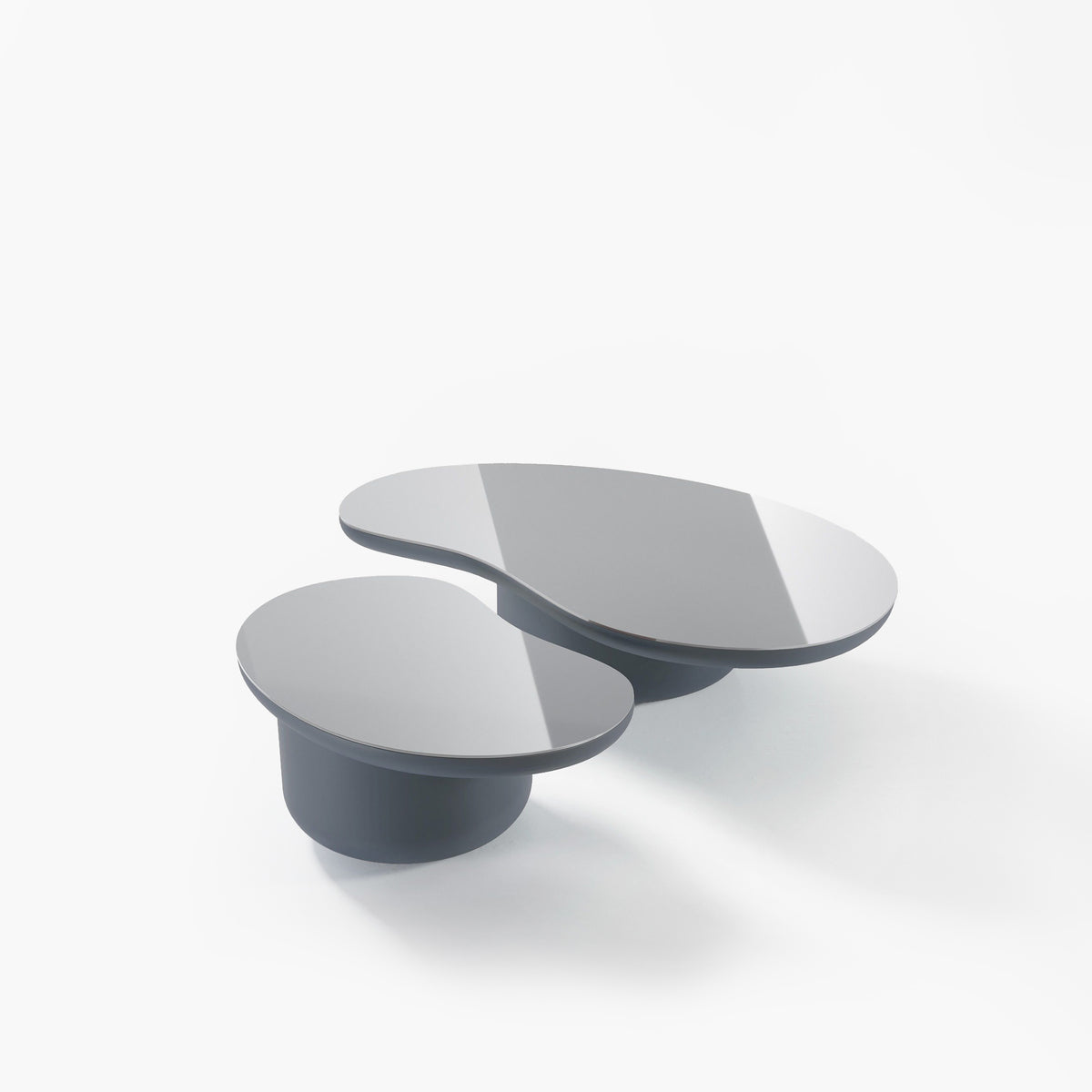 Laghi Coffee Table pair in grey high gloss, kidney-shaped tops
