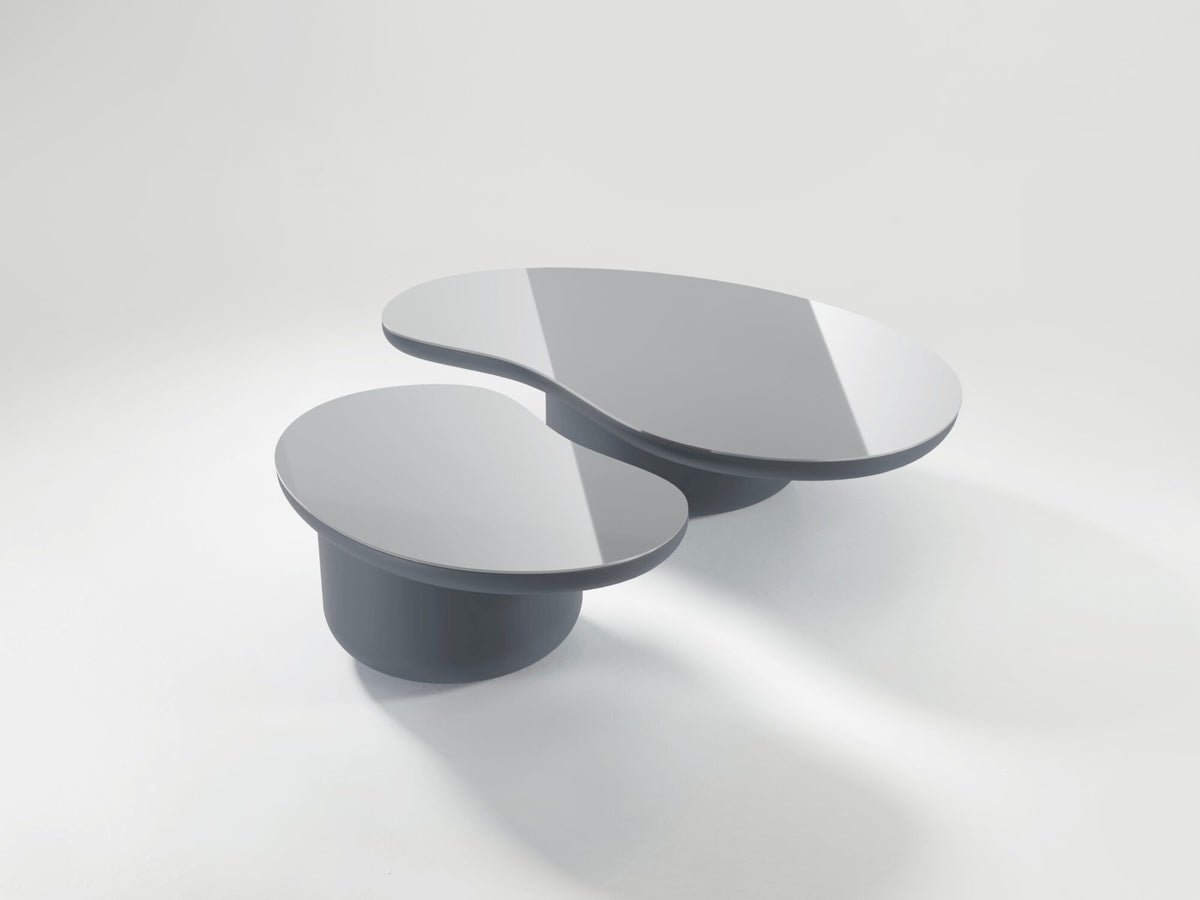 Laghi Coffee Table pair in glossy grey, studio side angle