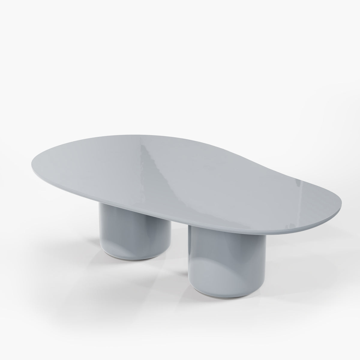 Laghi II Dining Table in High Gloss blue-grey lacquer, angled view from above
