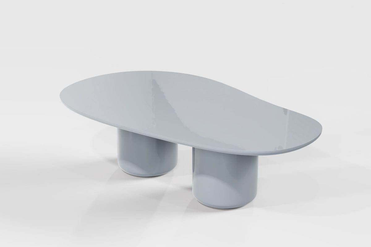 Laghi II Dining Table in High Gloss blue-grey lacquer, three-quarter view