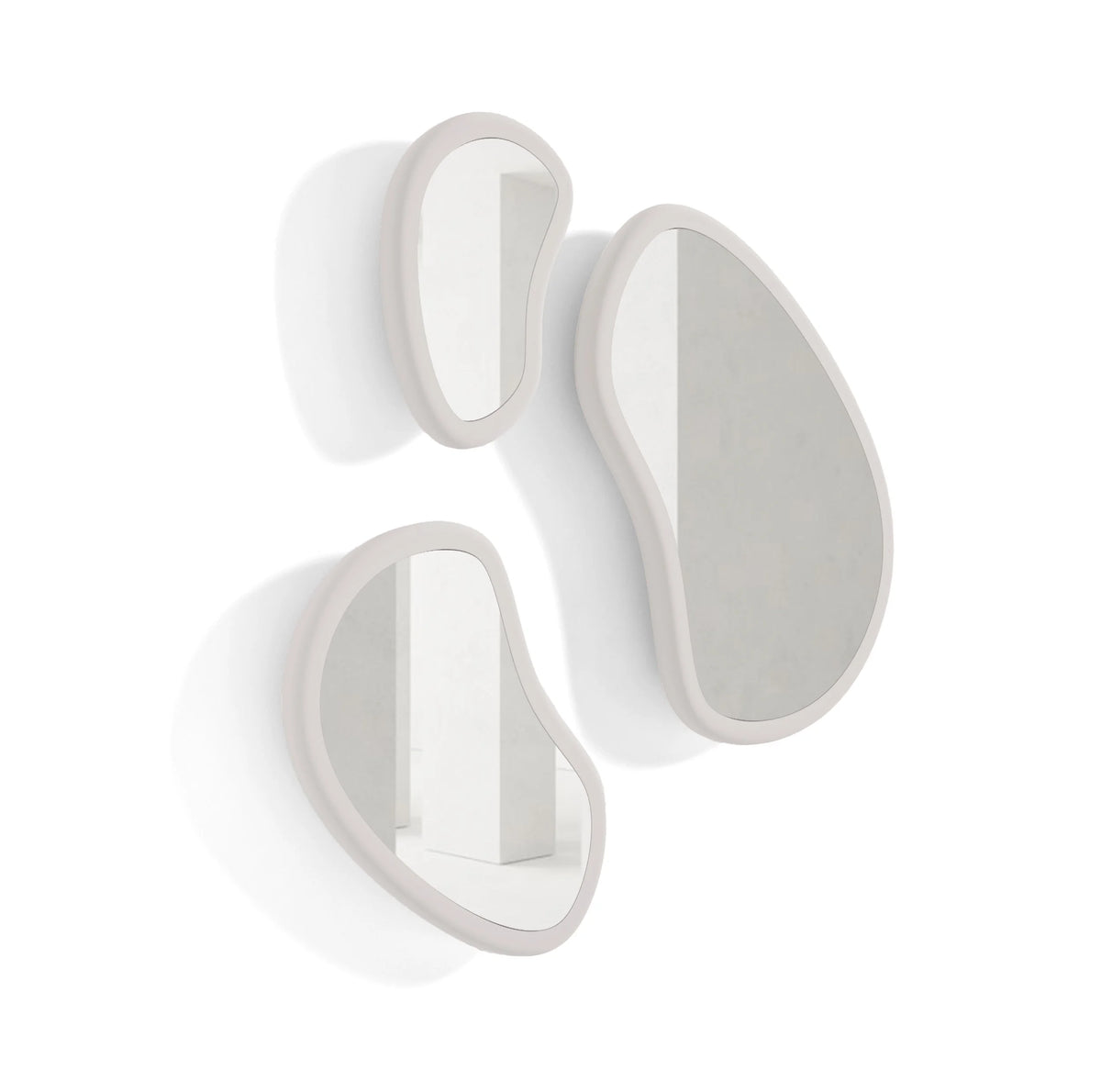 Laghi Mirrors set of three organic mirrors with matte cream frames