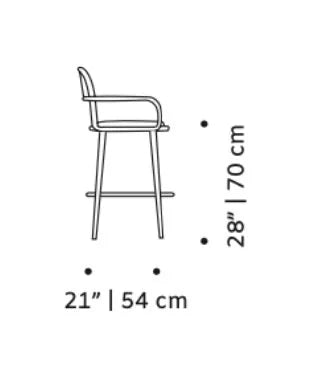 Luc counter chair side dimensions: seat height 28 in (70 cm), depth 21 in (54 cm)