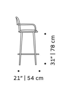 Luc bar chair side dimensions: seat height 31 in (78 cm), depth 21 in (54 cm)