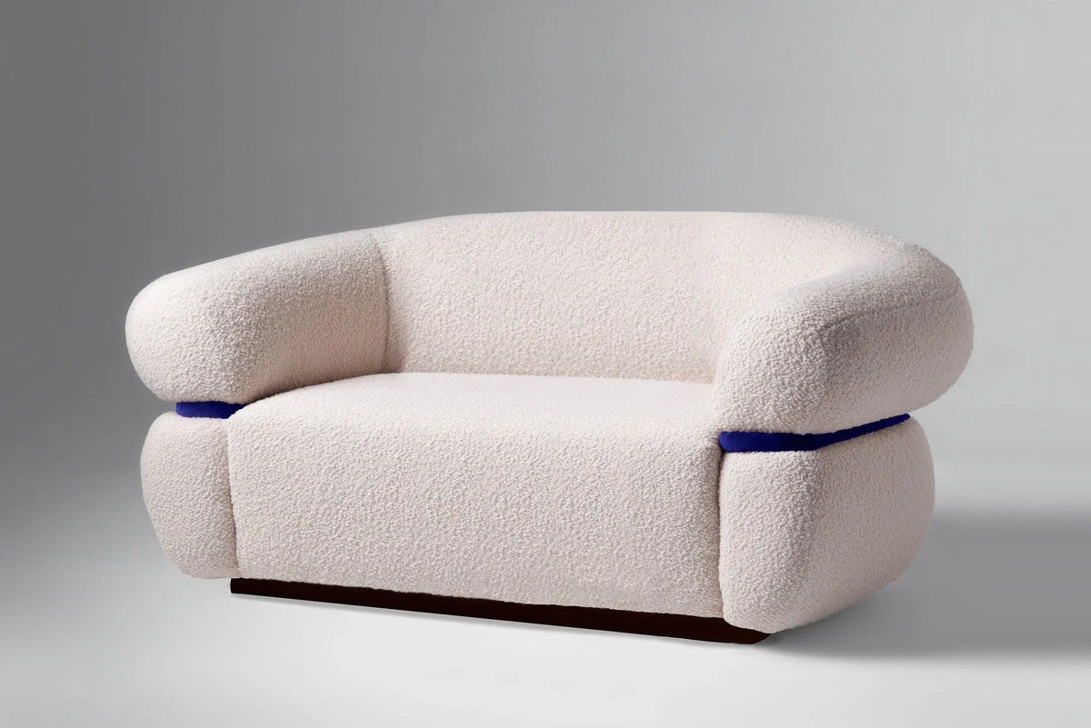 Malibu Sofa in ivory bouclé with blue accent band