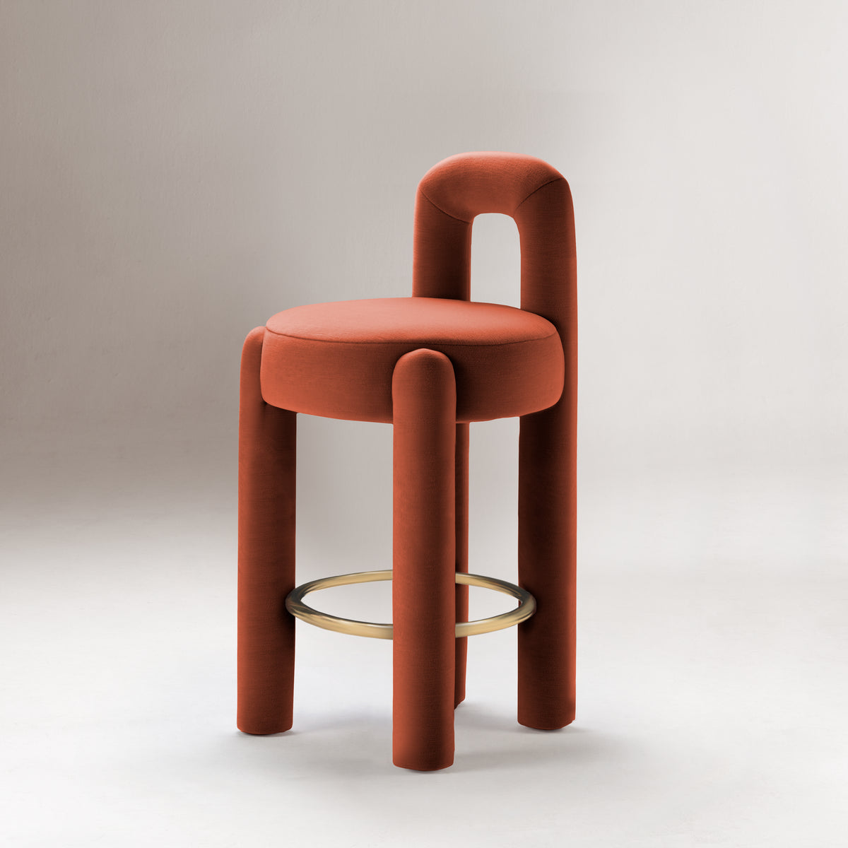 Marlon Bar Chair in rust velvet with brass ring on grey
