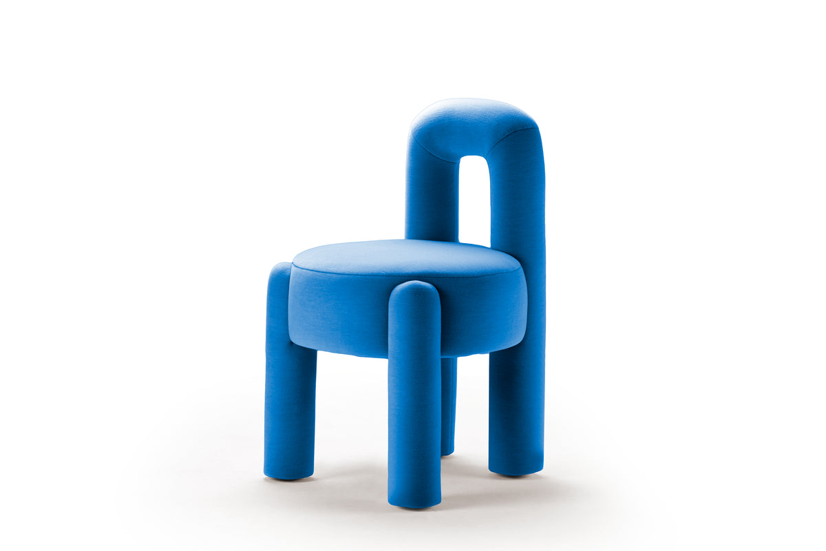 Marlon Chair in cobalt blue velvet, three-quarter view