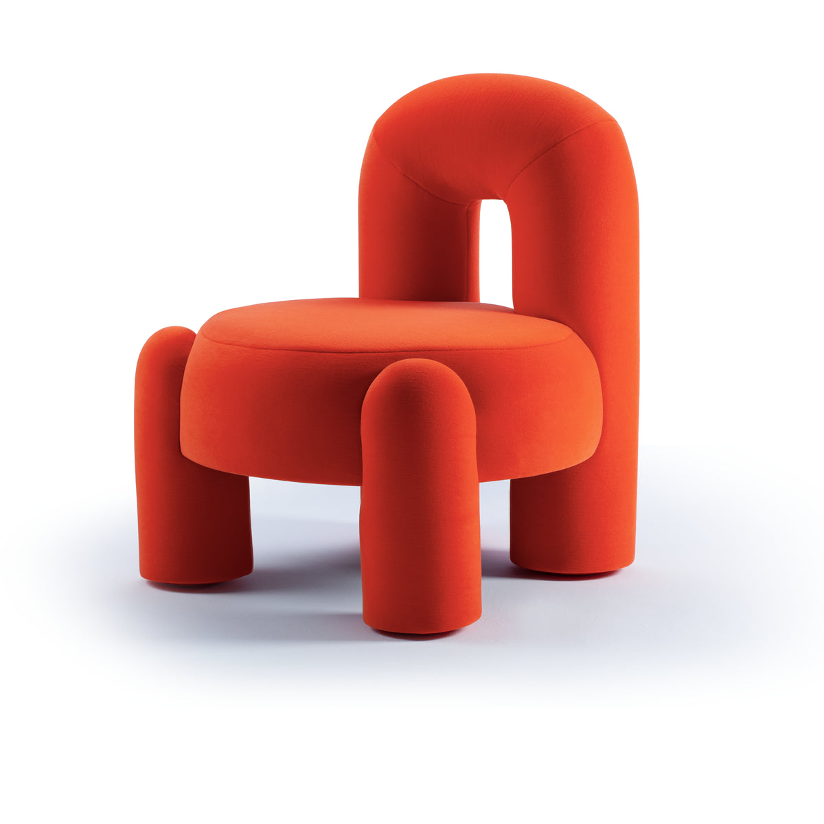 Marlon Armchair in red-orange velvet, three-quarter view