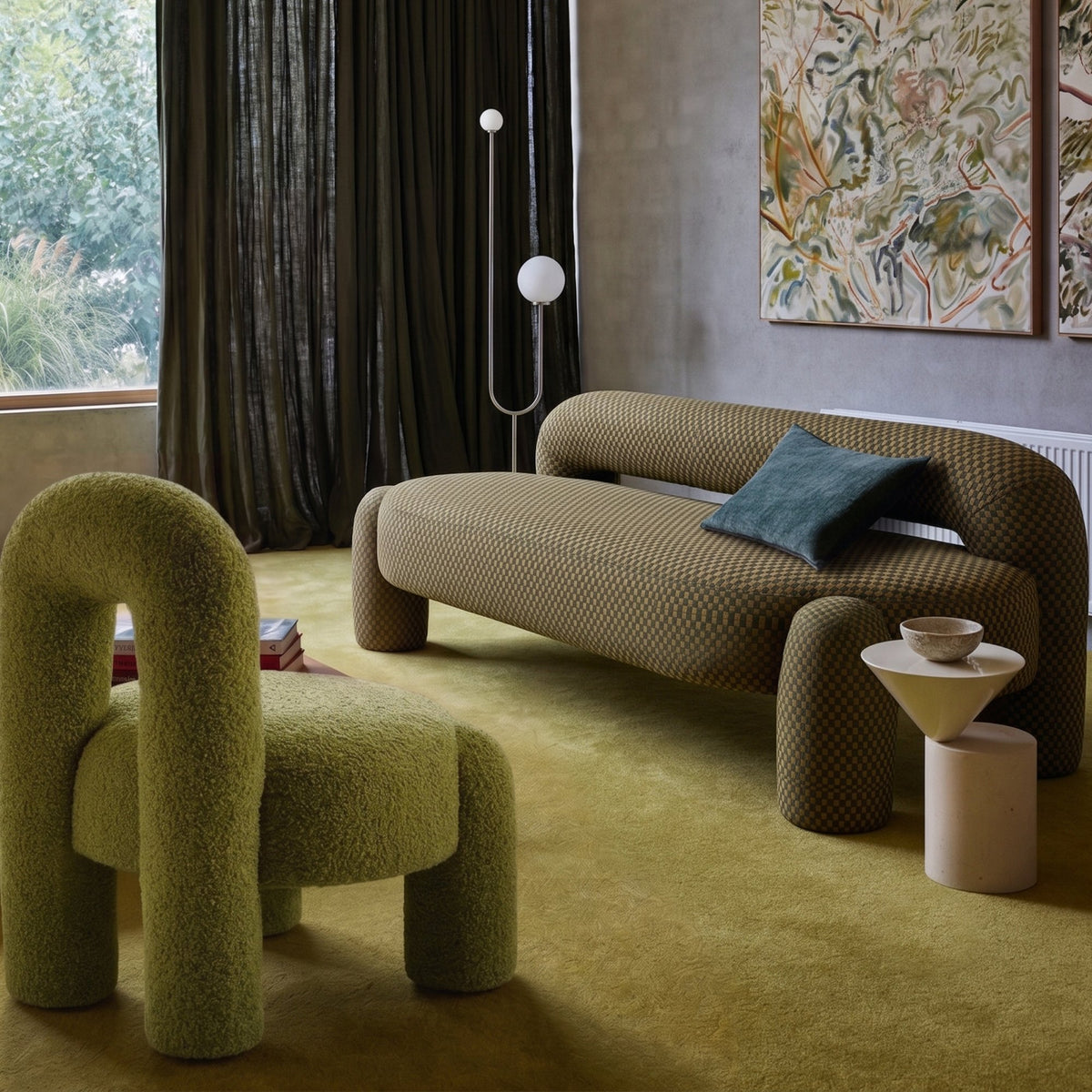 Marlon Daybed - 02 in olive textured fabric in a living room with green chair