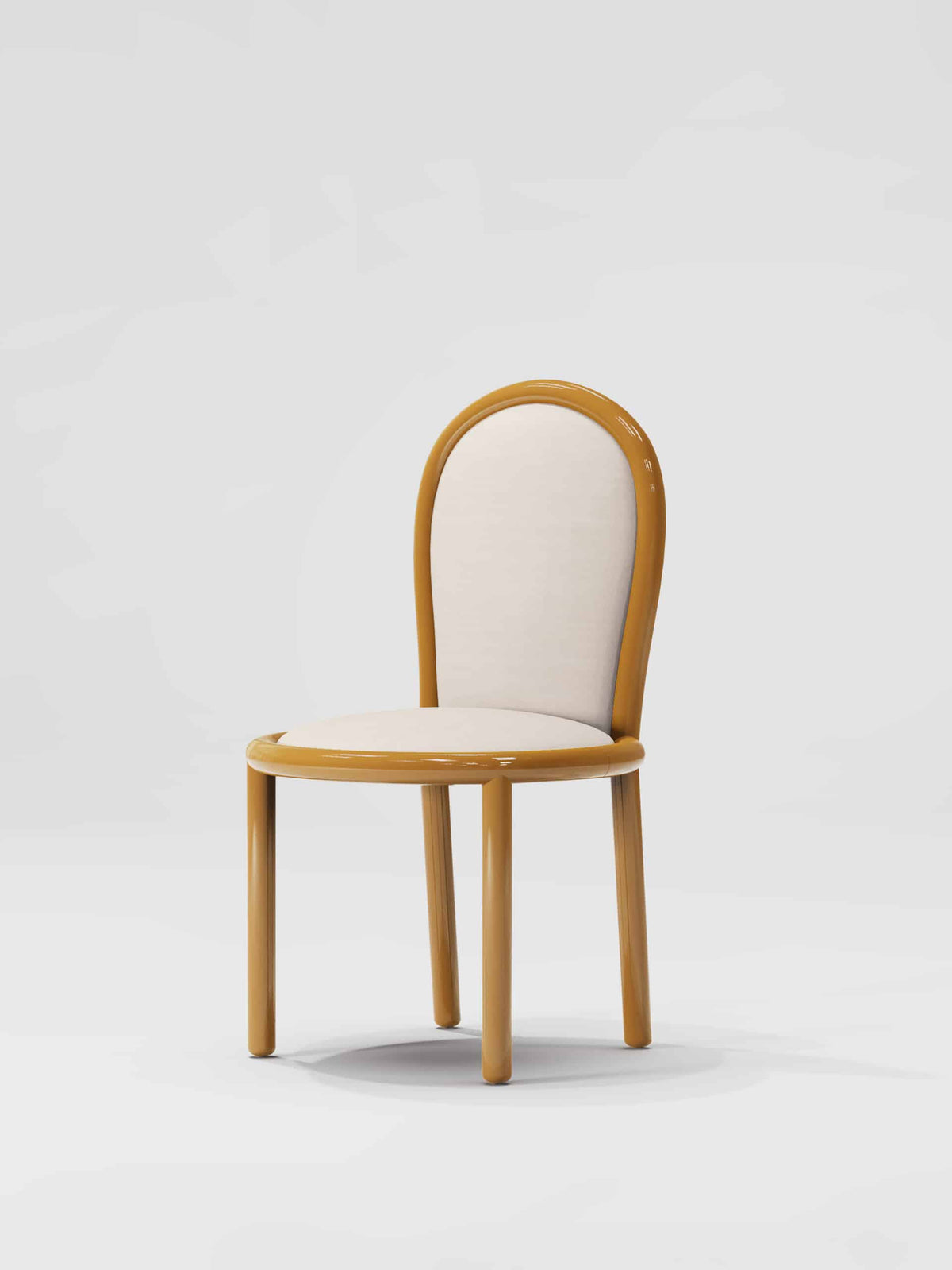 Masa Dining Chair with honey-oak frame and cream seat, front view on grey
