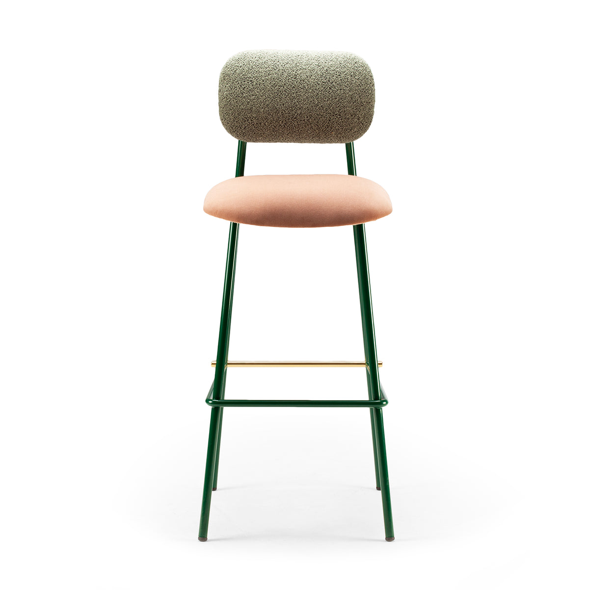 Miami Counter Stool with green frame and pink seat, large front view