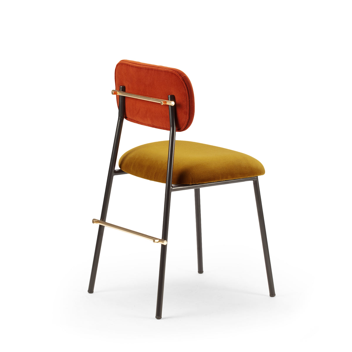 Miami Dining Chair with rust back, mustard seat and black frame, three-quarter view
