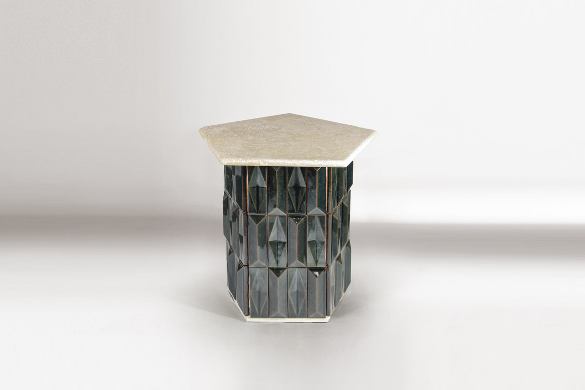 Milano Side Table terracotta tile base detail by Maison Burgos
