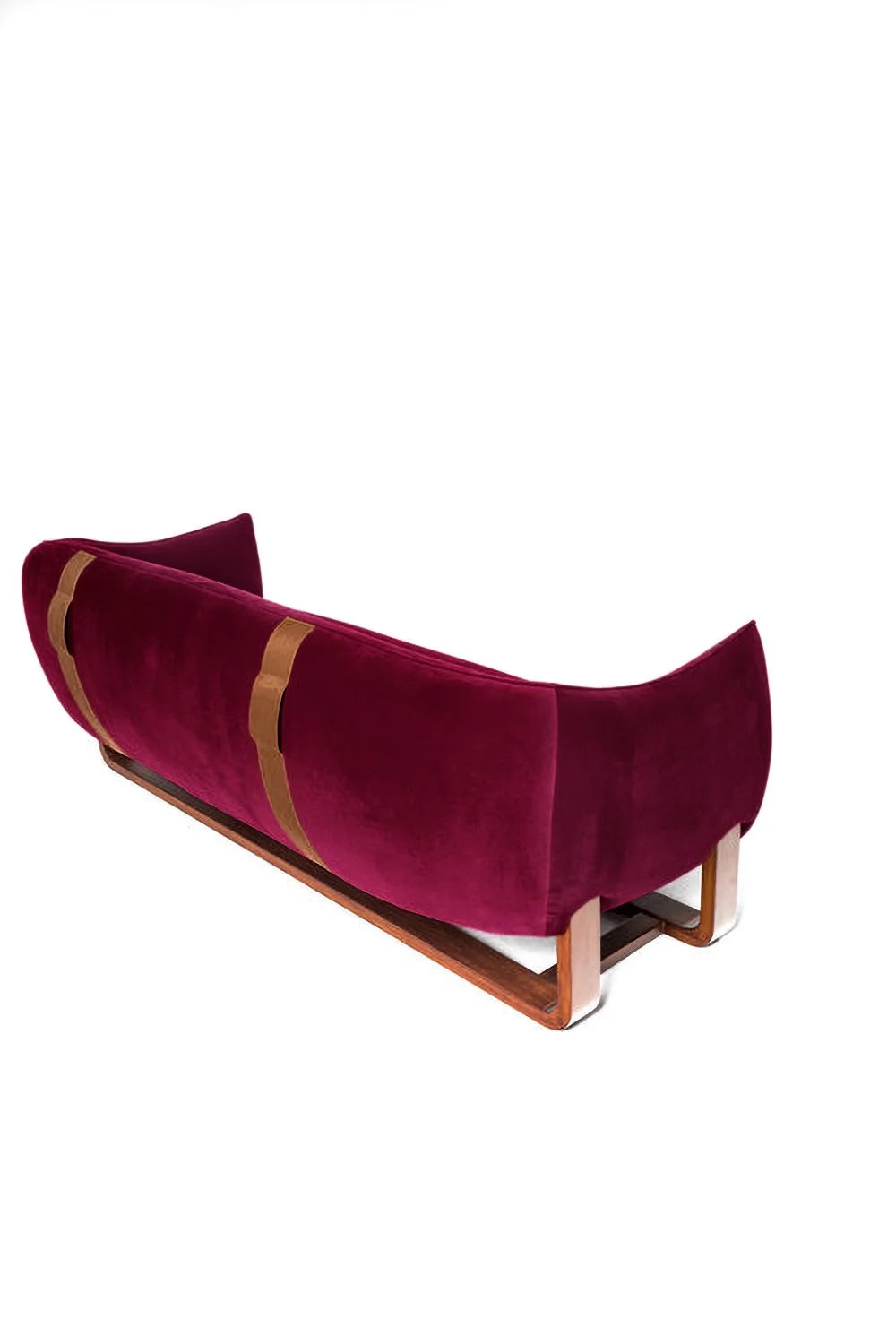 Milo Sofa in Cranberry velvet, back three-quarter view