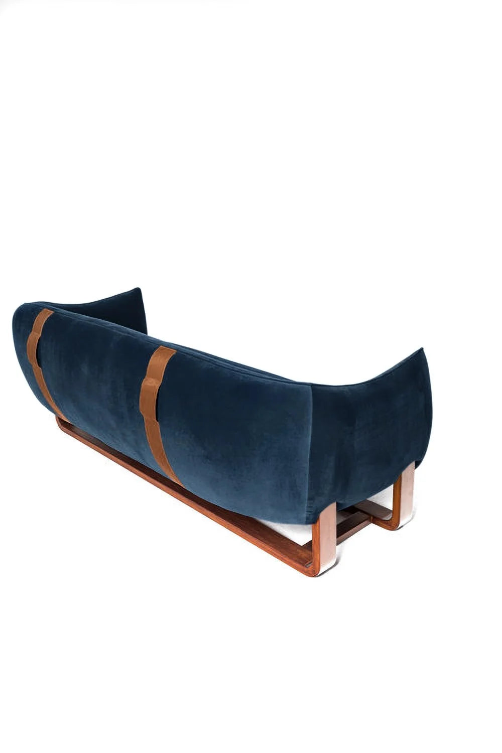 Milo Sofa in Ocean blue velvet, back three-quarter view