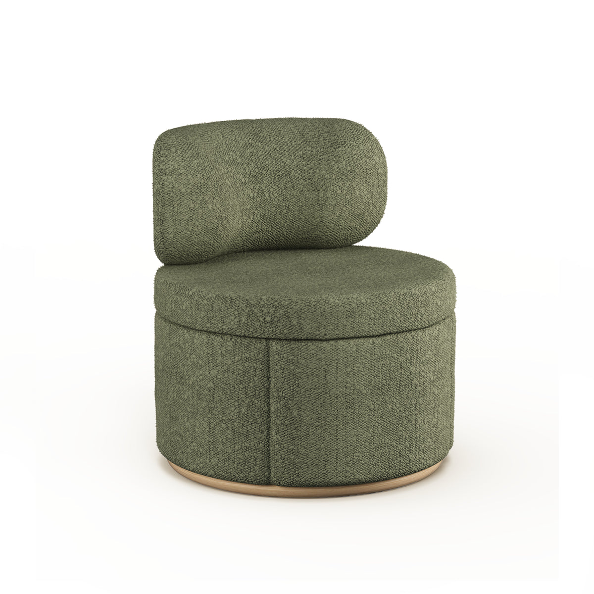 Mimi Swivel Lounge Chair in olive green bouclé, front view