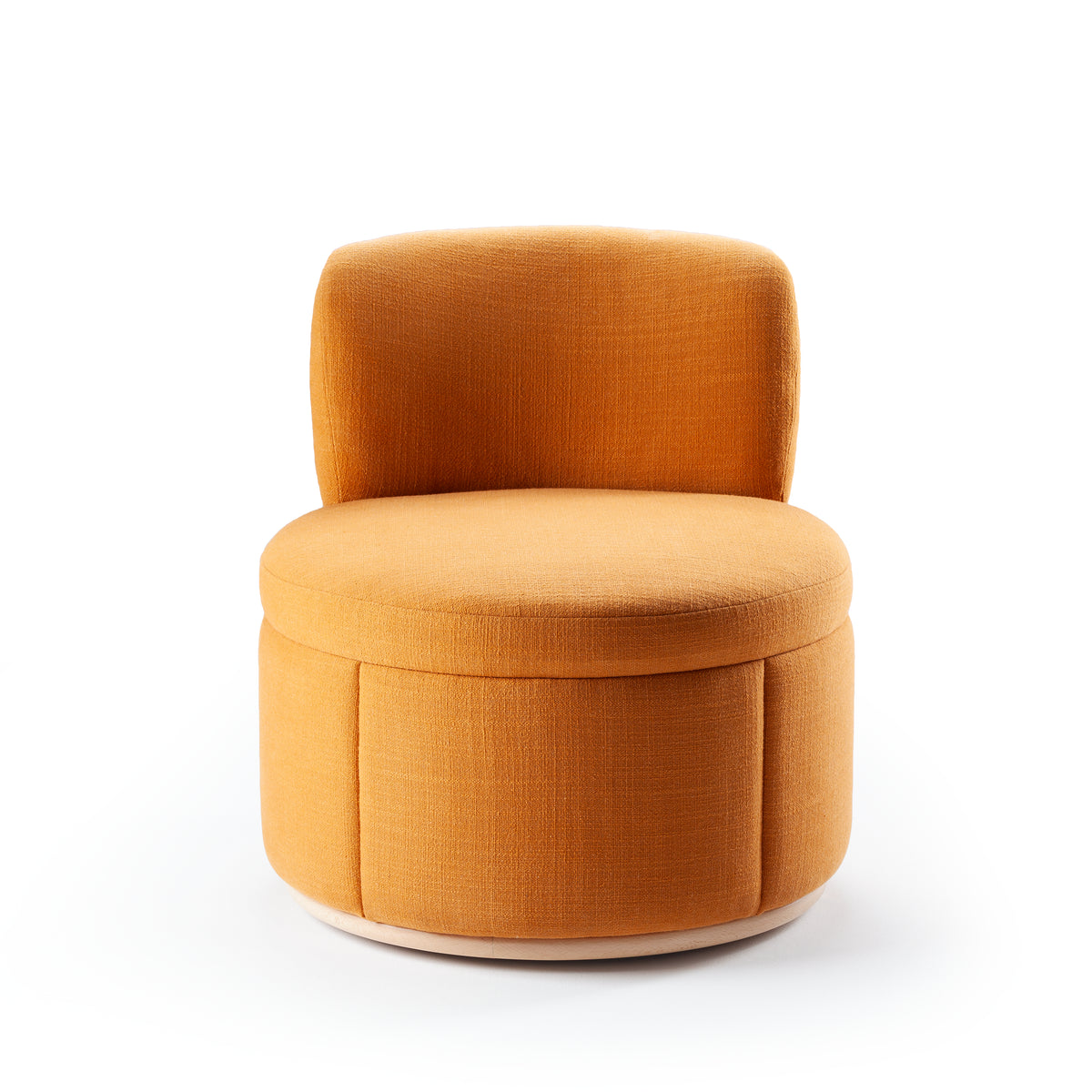 Mimi Swivel Lounge Chair in orange woven fabric, front view