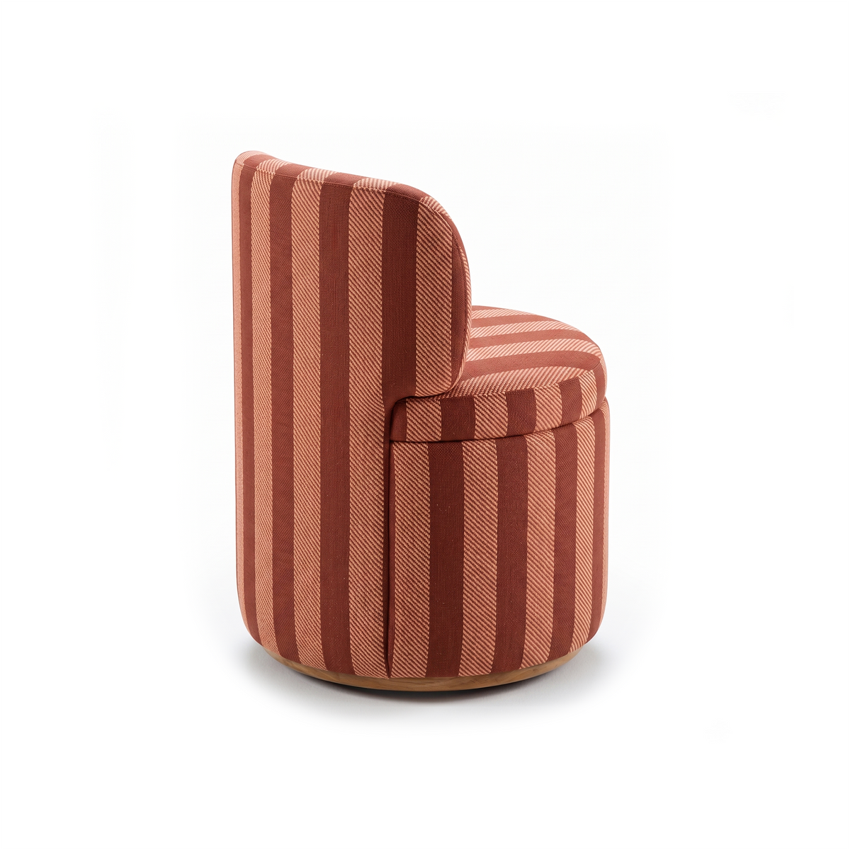 Mimi Swivel Dining Chair in burgundy and rose stripes, side view