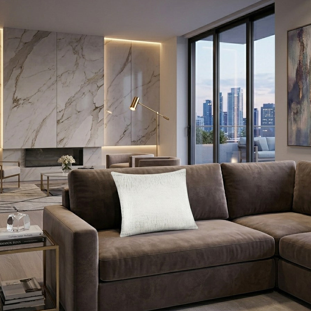 Mira Ivory Cotton Pillow, styled in a living room by Maison Burgos