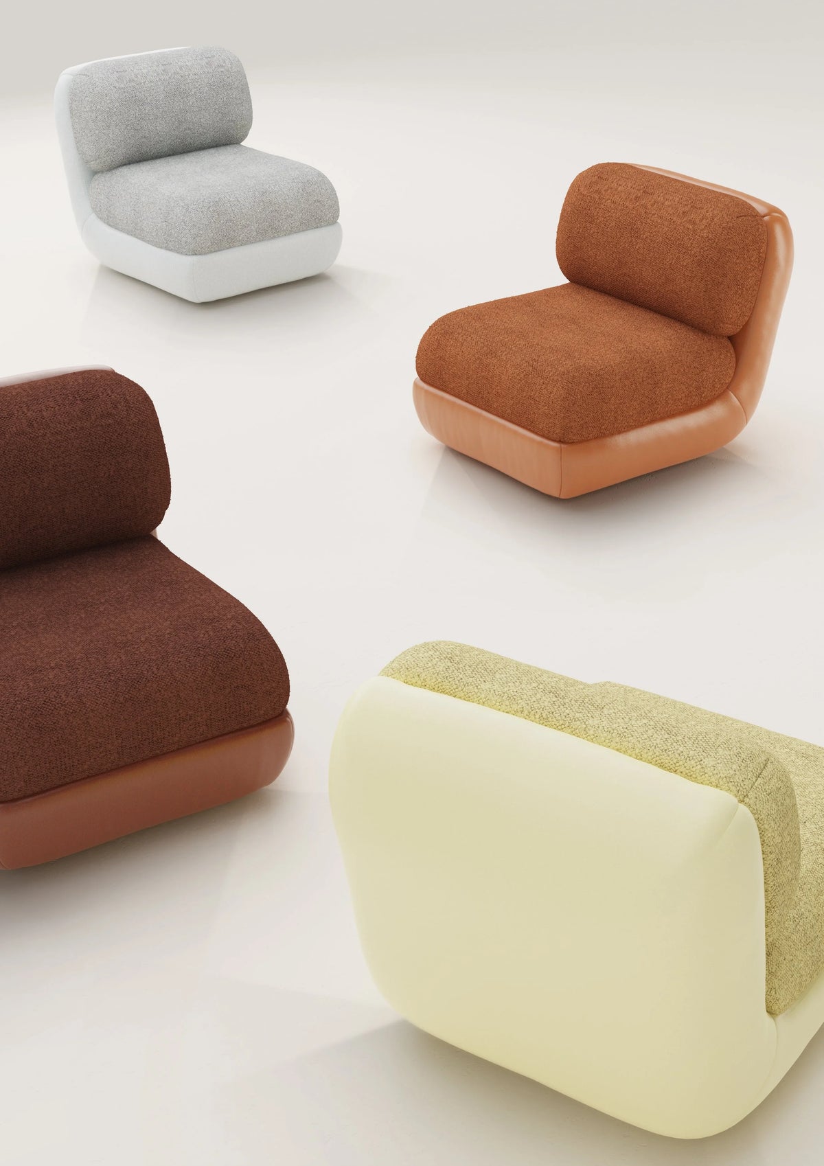 Mood Sectional Sofa modules in rust, grey, ivory and lemon, top view