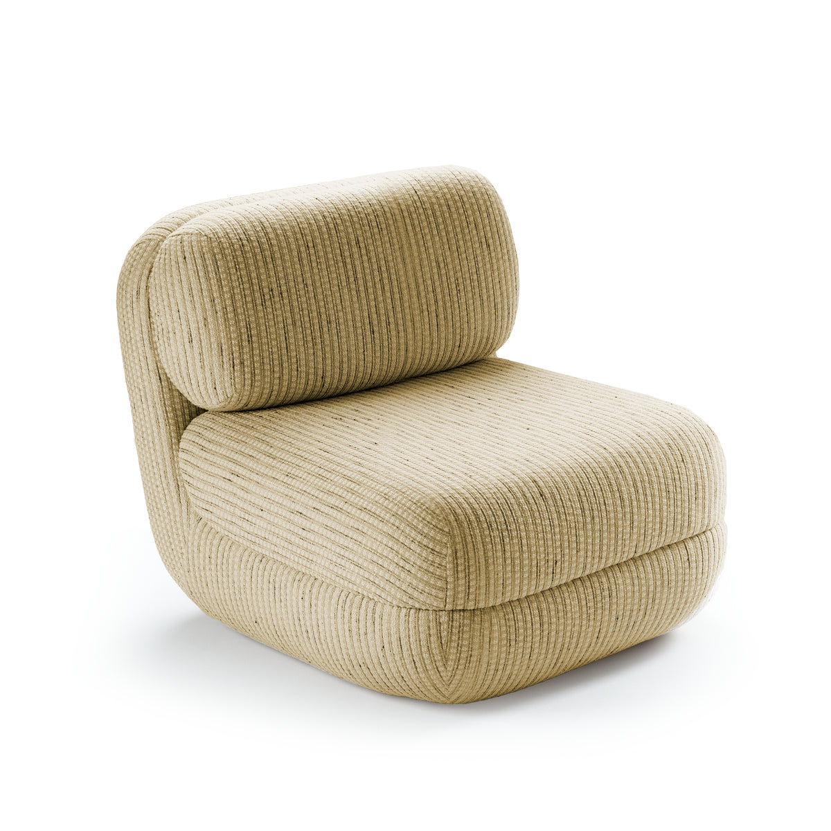 Mood Lounge Chair in beige textured weave, three-quarter view on white