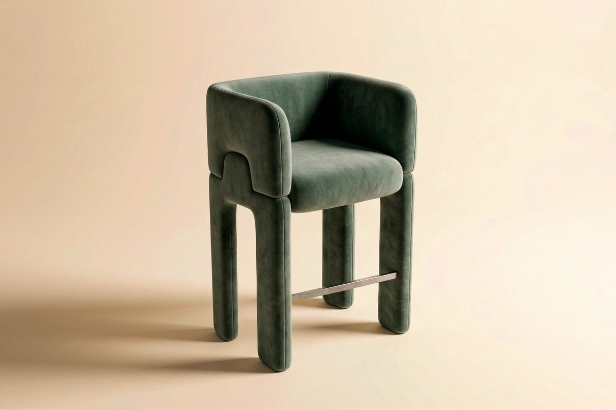 Mosaico Bar and Counter Chair velvet celadon satin nickel by Maison Burgos